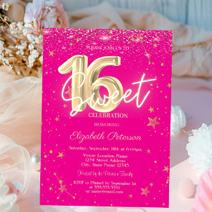 Lyx Diamanter Guld Stjärnor Rosa Sweet 16 Inbjudningar