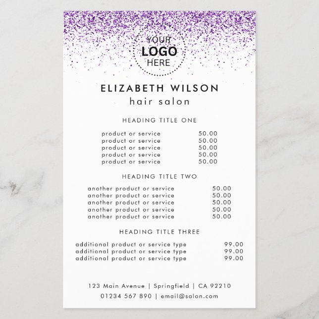 Lyx dropp glitter lila Salon Flyer (Framsidan)