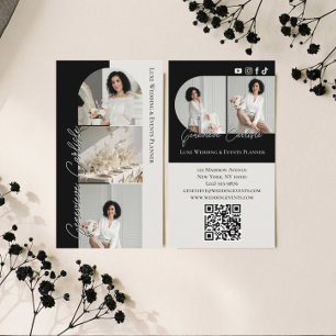 Lyx Elegant Bröllopshändelseplanerare Svart QR-kod Visitkort