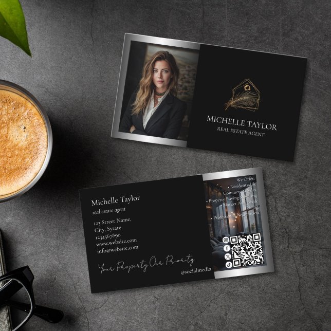 Lyx Elegant Fastighetsmäklare Foto Guld Visitkort (luxury realtor business card)