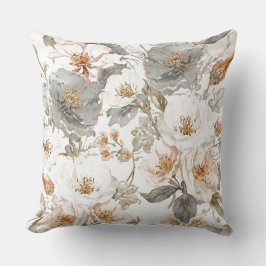 Lyx, Elegant, Guld Grå Blommönster Kudde