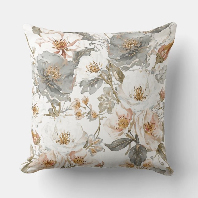 Lyx, Elegant, Guld Grå Blommönster  Kudde (Framsida)