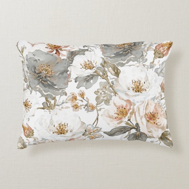 Lyx, Elegant, Guld Grå Blommönster  Prydnadskudde (Framsidan)