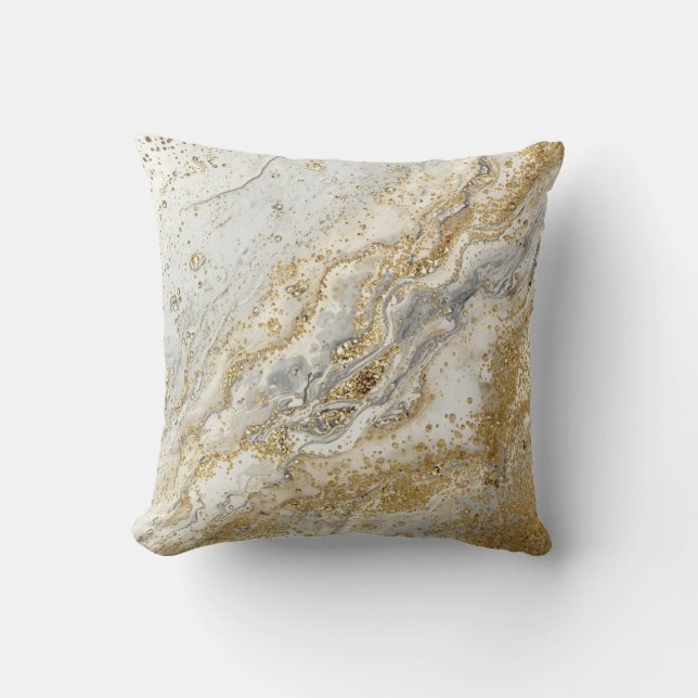 Lyx, Elegant, Modern Guld Grå Mönster Kudde (Framsida)