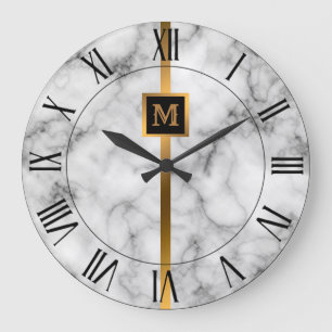 Lyx Elegant Modern Svart Guld Marmor Stor Klocka