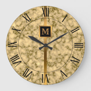 Lyx Elegant Modern Svart Guld Marmor Stor Klocka