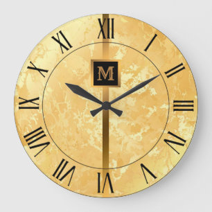 Lyx Elegant Modern Svart Guld Marmor Stor Klocka