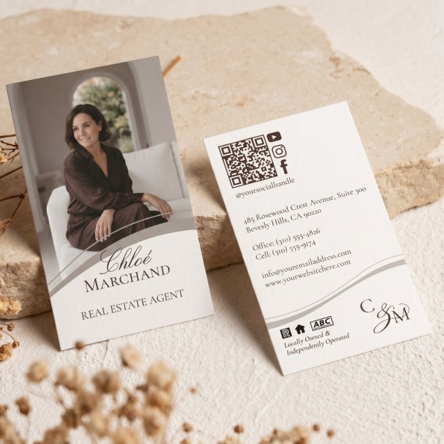 Lyx Elegant Monogram Fastighetsmäklare Foto Visitkort (Luxury Elegant Monogram Real Estate Agent Photo Business Card)