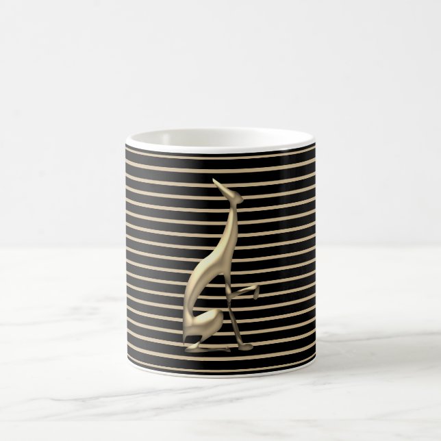 Lyx Elegant Randigt Mönster Svart och Guld Hund Kaffemugg (Center)