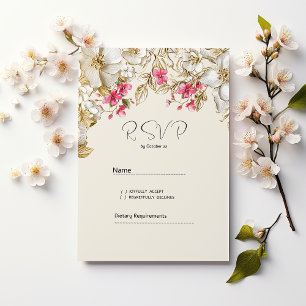 Lyx elfenbensrosa vit guld blommor RSVP Inbjudningar