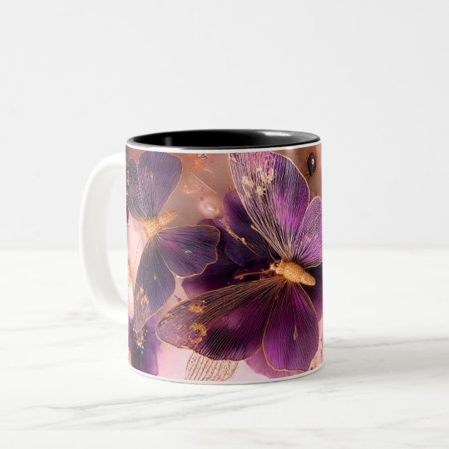Lyx En fjäril med blomma Marmor Kaffemugg  (Framsida vänster)