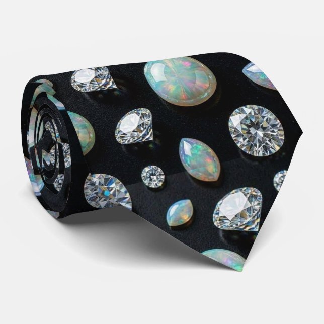 Lyx Falsk Siden | Diamant Opal Herrens Slips (Rullad)