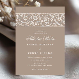 Lyx Floral Beige & Vit Nuestra Boda Bröllop Inbjudningar