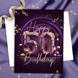 Lyx Glam Lila och Guld 50-års Födelsedag Vykort
