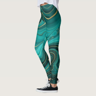 Lyx Glam Turkos Abstrakt Mönster Leggings