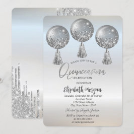 Lyx Glitter Drips Ballonger Silver Quinceañera Inbjudningar