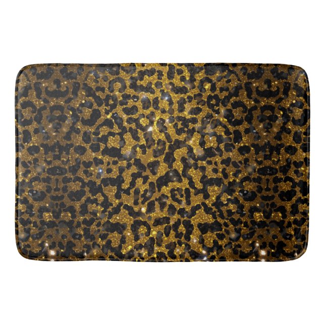 Lyx Glitter Guld Brun Svart Leopard Mönster Badrumsmatta (Framsidan)