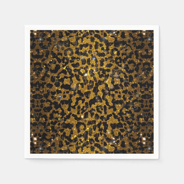 Lyx Glitter Guld Brun Svart Leopard Mönster Pappersservett (Framsidan)