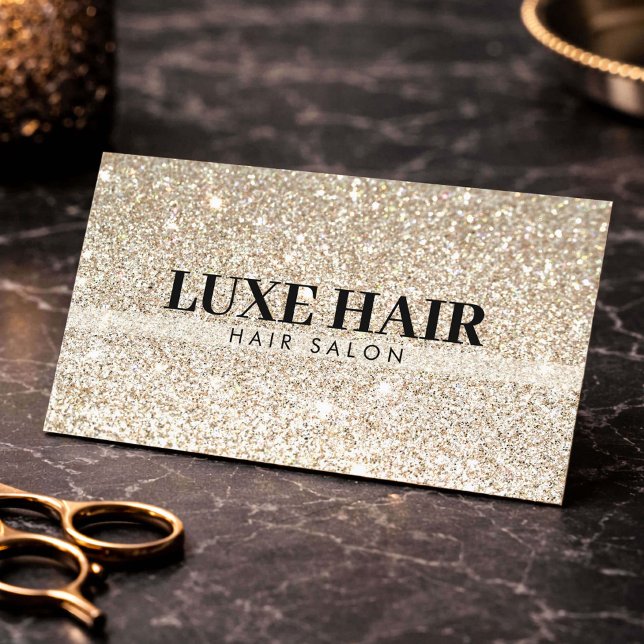 Lyx Glitter Guld Hårstylist Salong Minimalistisk Visitkort (Skapare uppladdad)