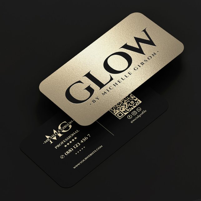 Lyx Glöd Specialist Svart Falskt Guld Estetiker Visitkort (Luxury Glow Specialist Black Faux Gold Esthetician Business Card
)