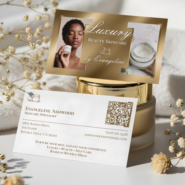 Lyx Gold Estetiker Hudvårdsspecialist Bilder Visitkort (Luxury Gold Esthetician Skincare Specialist Photos Business Card)