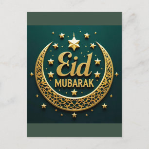 Lyx Gold Grön Eid Mubarak Vykort