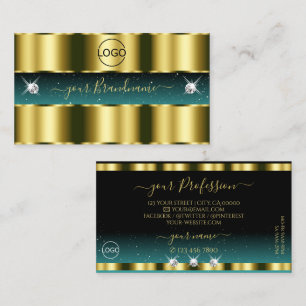 Lyx Gold Teal Svart Glittrande Diamanter Lägg till Visitkort