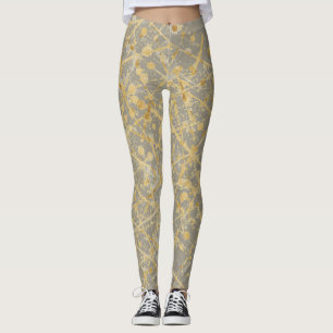 Lyx, Guld Taupe Prickar Linjer Mönster Leggings