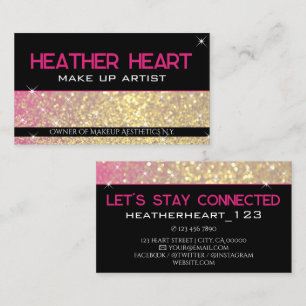 Lyx Guld Tjej Neon Rosa Svart Glitter Glam Visitkort