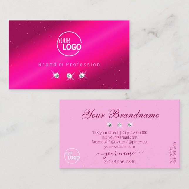 Lyx Hot Pink Glittrande Stjärnor Diamanter med Log Visitkort (Fram/baksida)