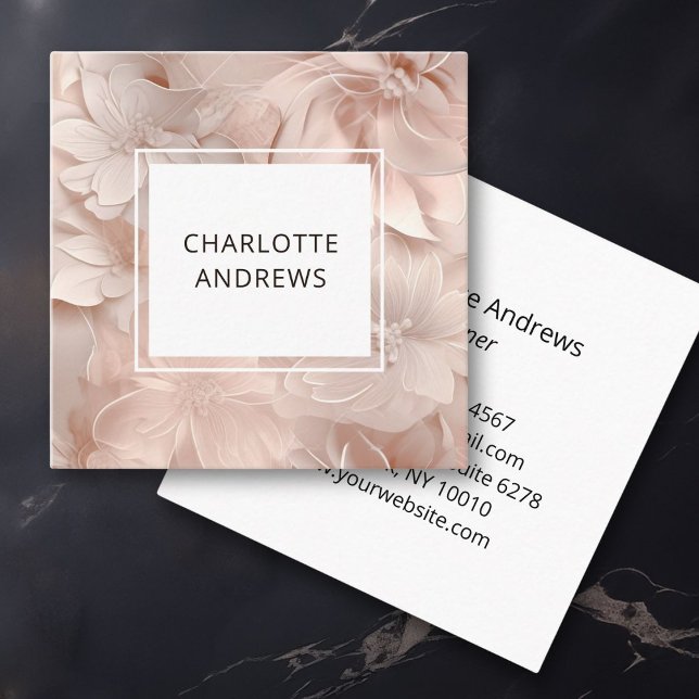 lyx, -ige, blomma, salon fyrkantigt visitkort (Luxury, Blush-Beige, Flower, Salon Square Business Card)