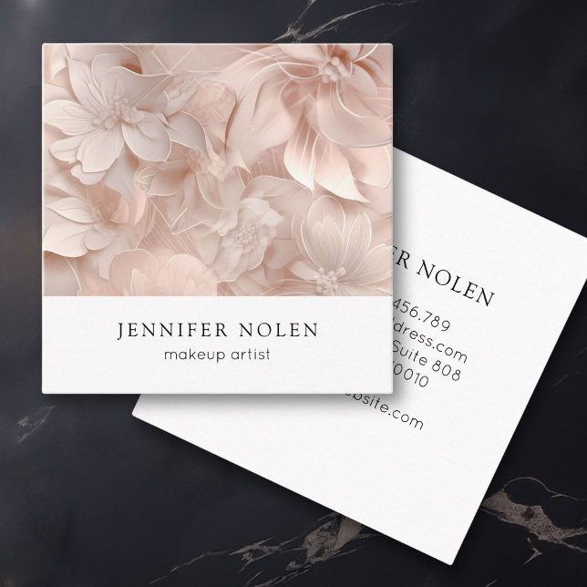 lyx, -ige, blomma, salon fyrkantigt visitkort (Luxury, Blush-Beige, Flower, Salon Square Business Card)