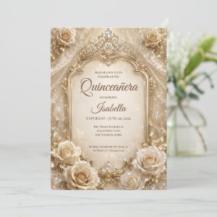 Lyx Ivory Guld Prinsessa Quinceañera Inbjudningar