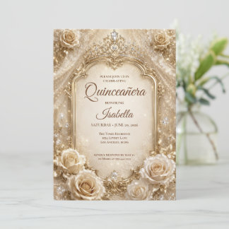 Lyx Ivory Guld Prinsessa Quinceañera Inbjudningar