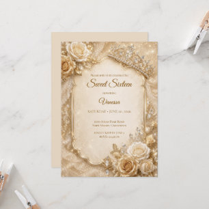 Lyx Ivory Guld Prinsessa Sweet 16 Inbjudningar