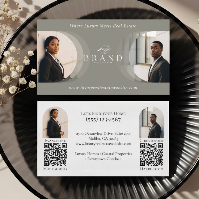 Lyx Klassisk Dubbel Agent Professionell Fastighet  Visitkort (Luxury Classy Dual Agent Professional Real Estate Business Card2)