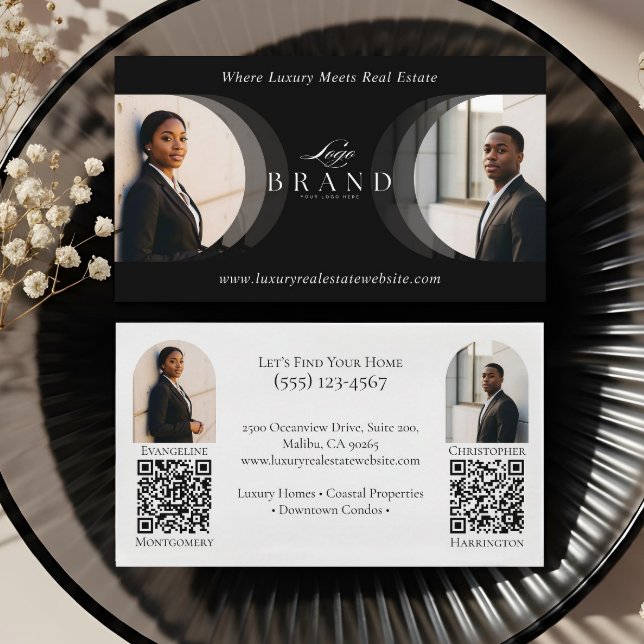 Lyx Klassisk Dubbel Agent Professionell Fastighet  Visitkort (Luxury Classy Dual Agent Professional Real Estate Business Card)