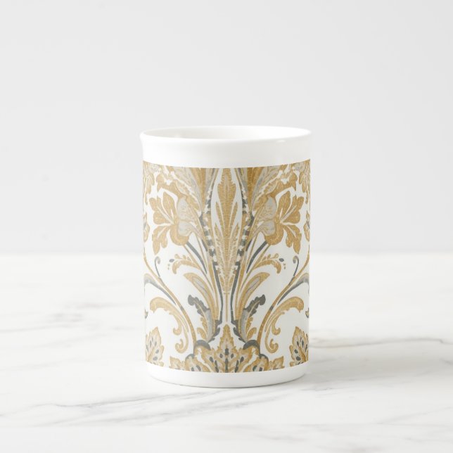 Lyx, Klassisk, Elegant, Guld Beige Mönster Benporslin Mugg (Framsidan)