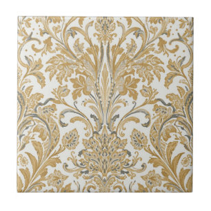 Lyx, Klassisk, Elegant, Guld Beige Mönster Kakelplatta