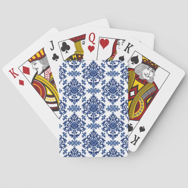 Lyx Kunglig blå och vit barock blomster mönster Casinokort (Baksidan)
