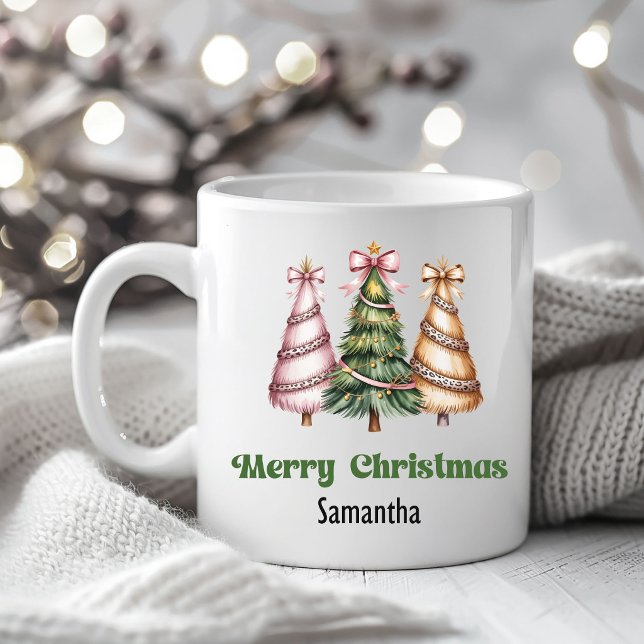 Lyx Leoparder Julgranar Anpassat Namn Mugg (Luxury Leopard Christmas Trees Custom Name Mug)