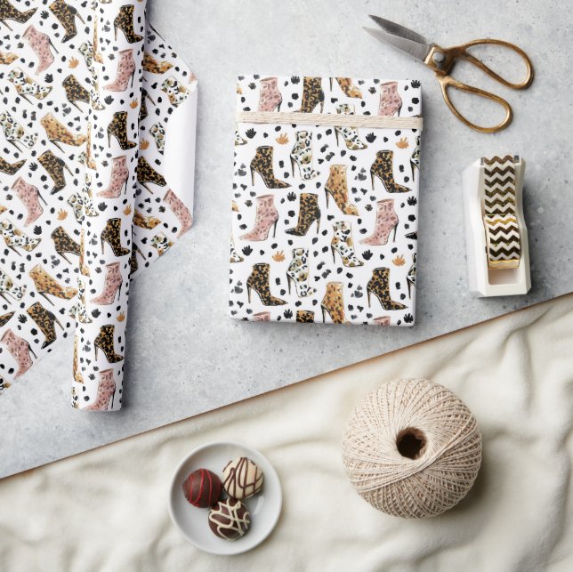 Lyx Leoprint Högklackade Stövlar Mode Mönster Presentpapper (Hantverk)