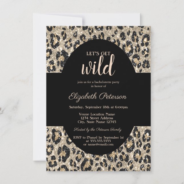 Lyx Let's Get Wild Glitter Leoprint Inbjudningar (Framsida)