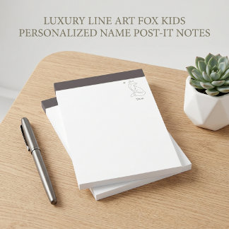 Lyx Line Art Fox Kids Personligt Namn Post-it Block