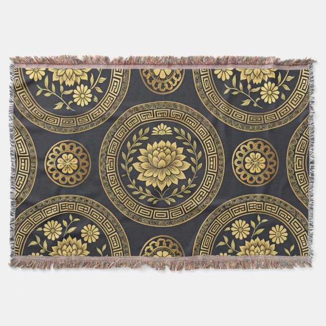 Lyx Lotus Mandala Guld Emblem Filt (Framsidan)