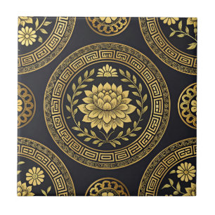 Lyx Lotus Mandala Guld Emblem Kakelplatta