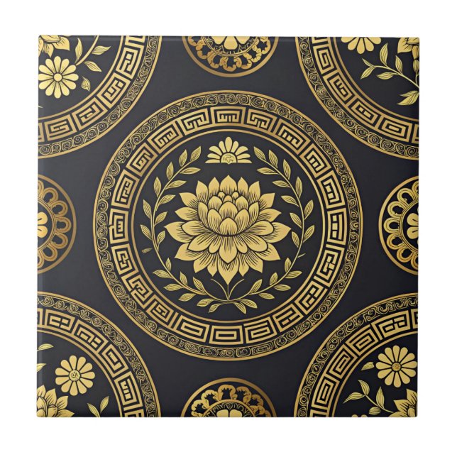 Lyx Lotus Mandala Guld Emblem Kakelplatta (Framsidan)