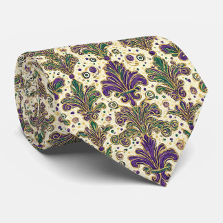 Lyx Mardi Gras Grön Lila Guld Fleur De Lis Slips