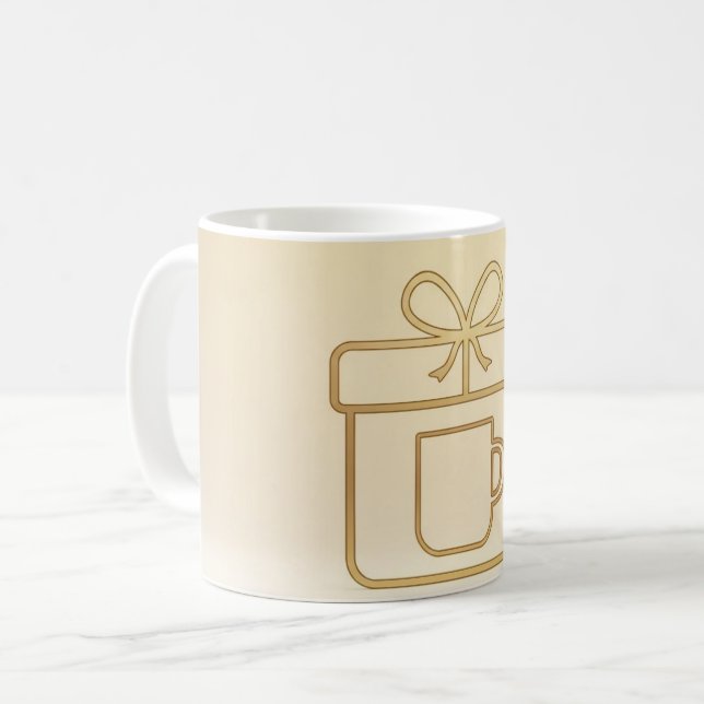 Lyx Minimal Guld Jul Presenteikon Mugg, 11 oz Kaffemugg (Framsida vänster)