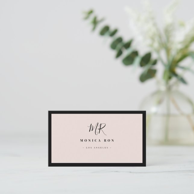 Lyx Minimal Monogram Rosenskär Chic Stylish Bu Visitkort (Stående Fram)
